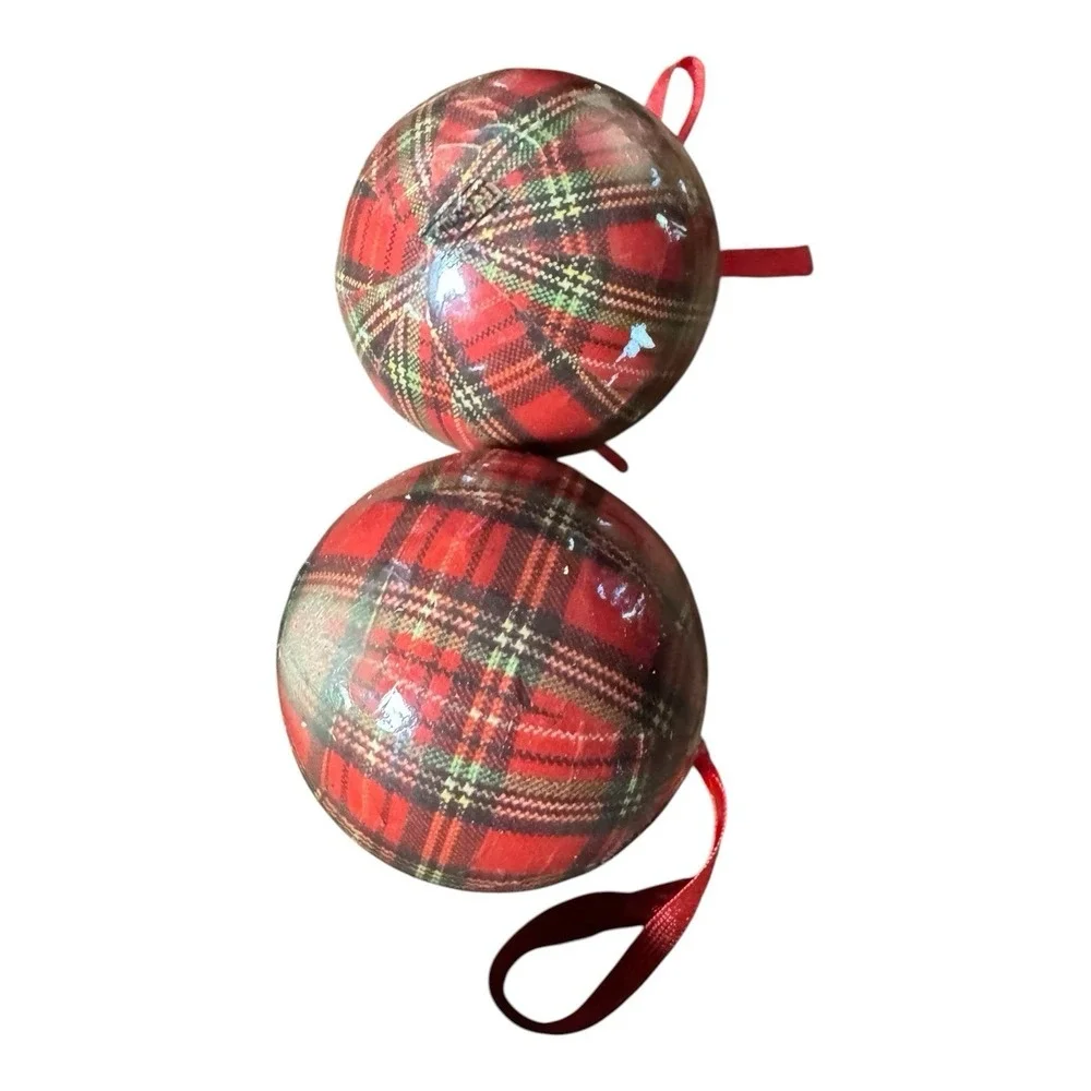 Vintage Tartan Plaid Decoupage Christmas Ornaments Lot 19 Ball‎ Decorations